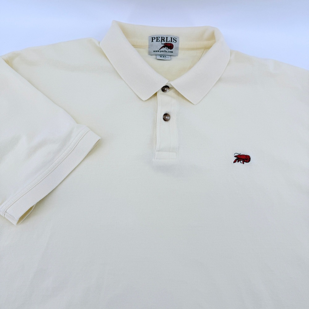 Perlis Polo Shirt Crawfish Logo Mens XXL Cream Peruvian Cotton Pique SS